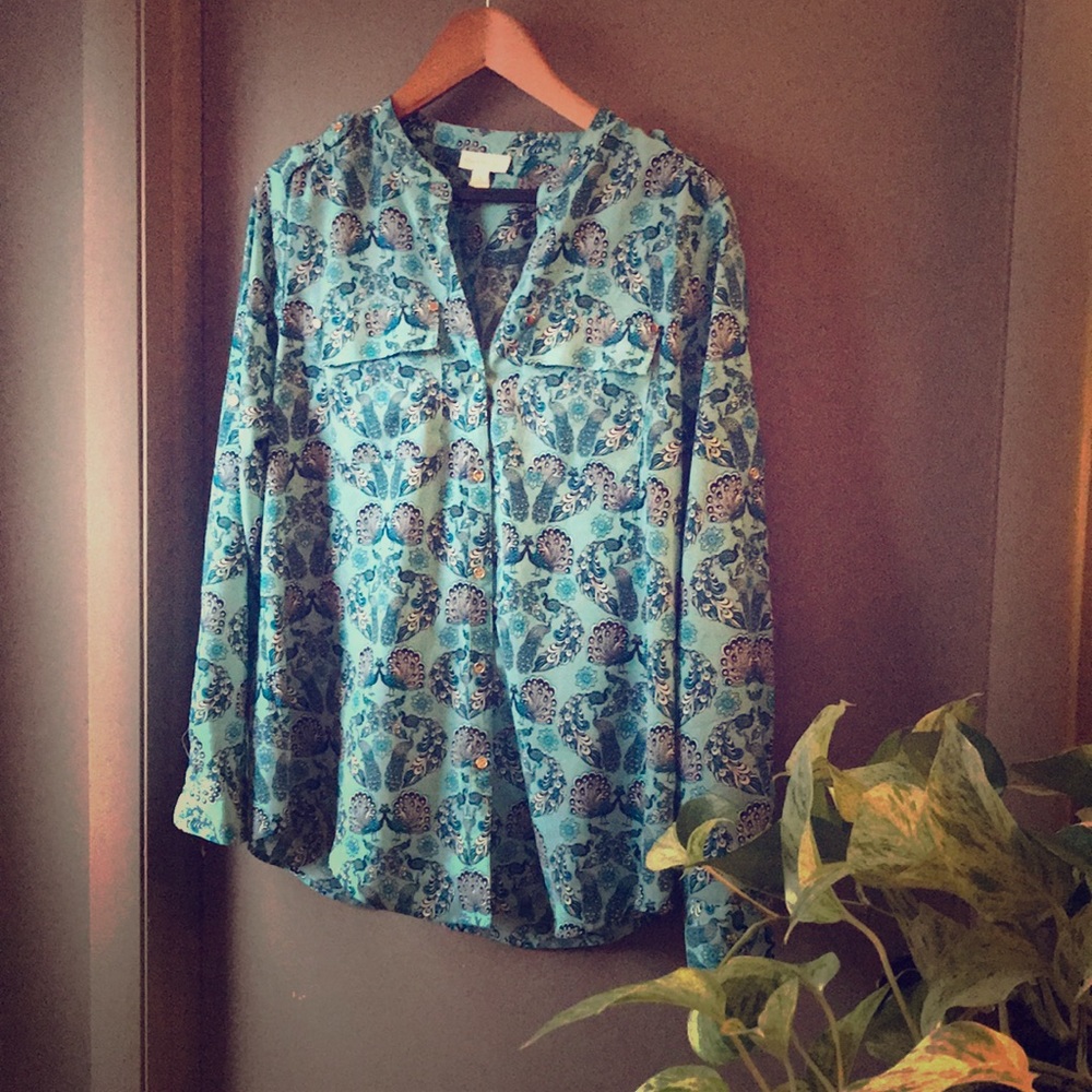 Aqua Peacock pattern Dress shirt